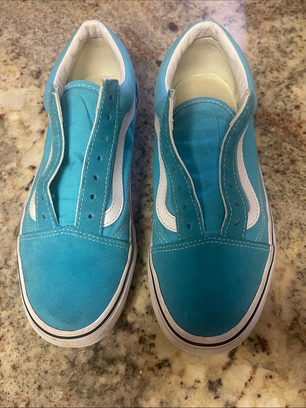 Vans Turquoise Slip-On Sneakers with White Trim size women 7.5, men size 6